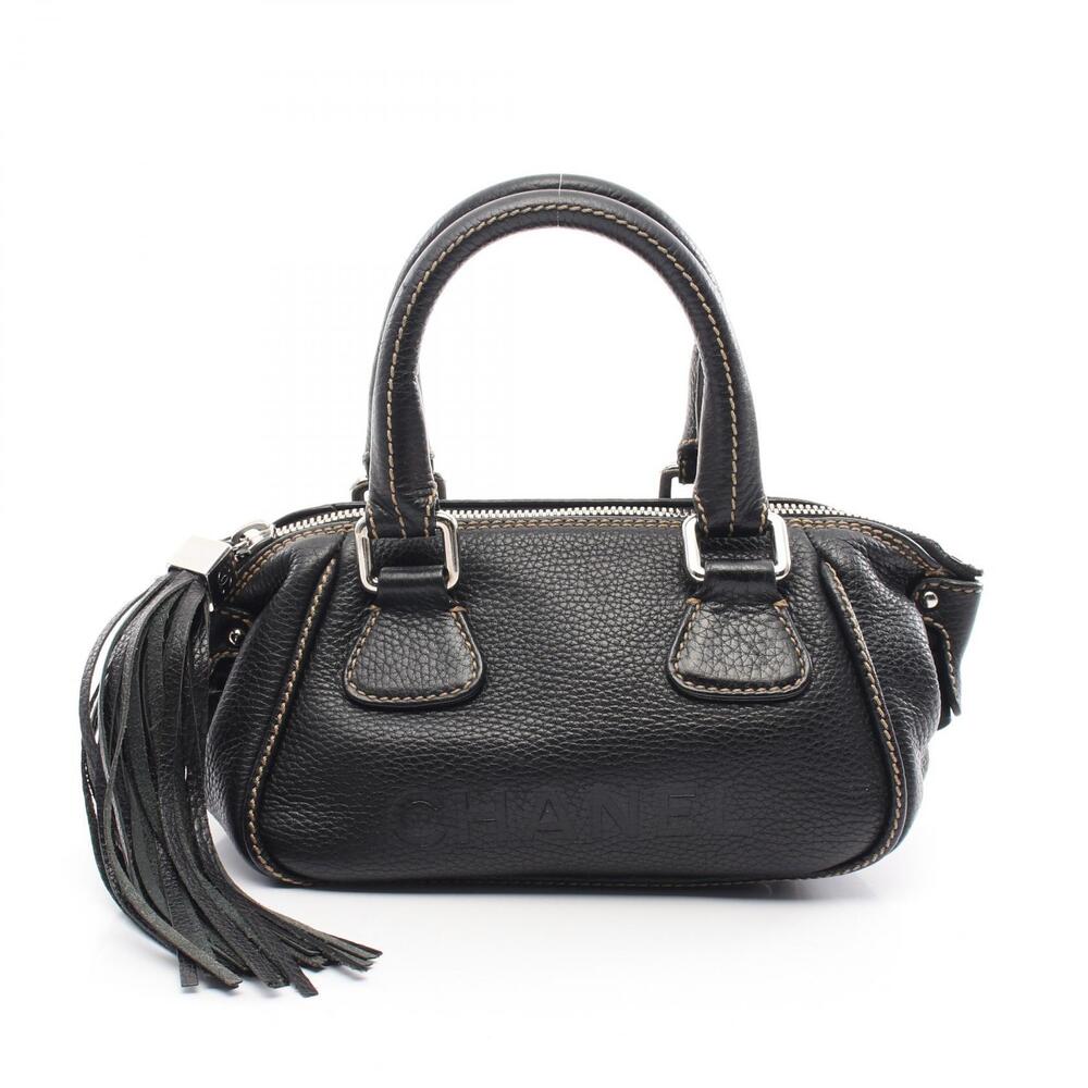 Chanel handbag black grained calfskin leather
